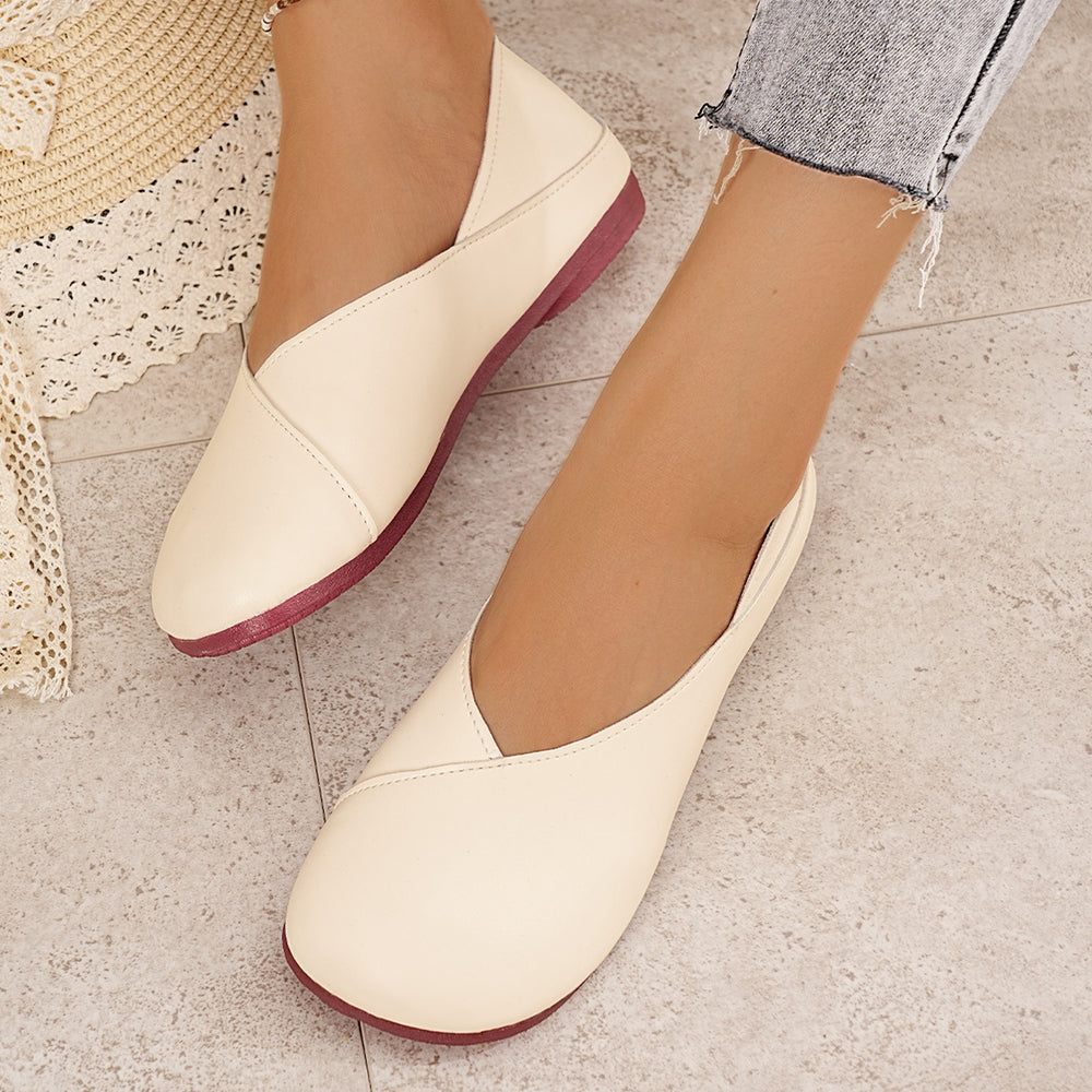 plus size soft leather flats women's  spring & fall new arrival non-slipplaid two-wear casualretro beanie shoes for women