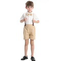 Korean style boys' summer outfit: stylish short-sleeve shirt and striped overalls set