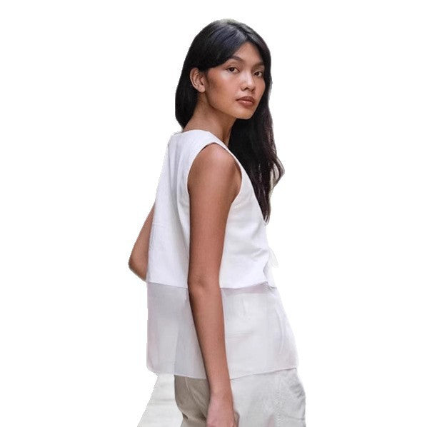 European and American  double-sided lace-up vest vest women's 2025 summer niche foreign-style white splicing cardigan women's clothing