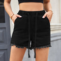 Fashion cross-border foreign trade  independent station new arrival elastic waist drawstring casual high waist raw edge denim shorts for women
