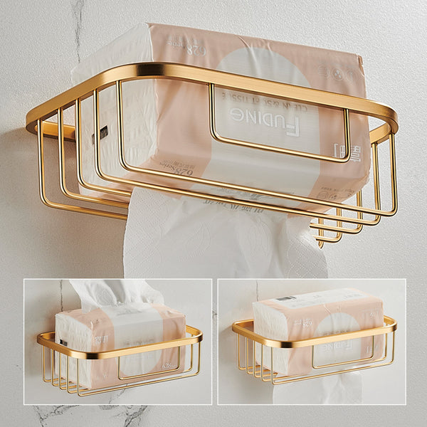 Tissue holder Wall-mounted space aluminum paper reel, storage rack, hand paper pumping gold light luxury toilet, toilet paper holder, nail-free