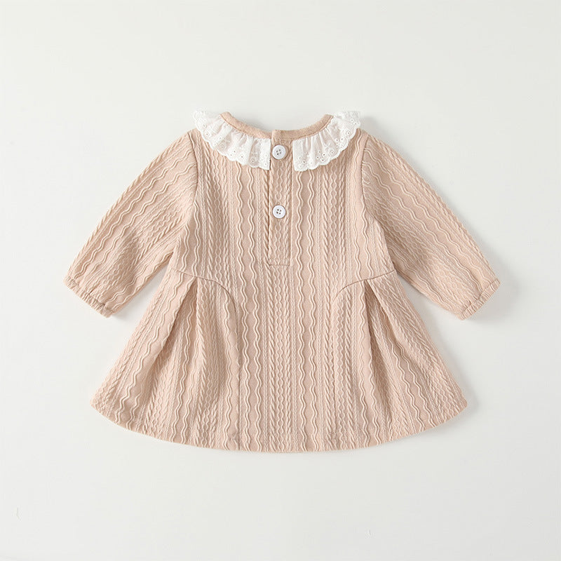 Girls' autumn dresses  new style chic baby lace collar bow princess dress spring and autumn