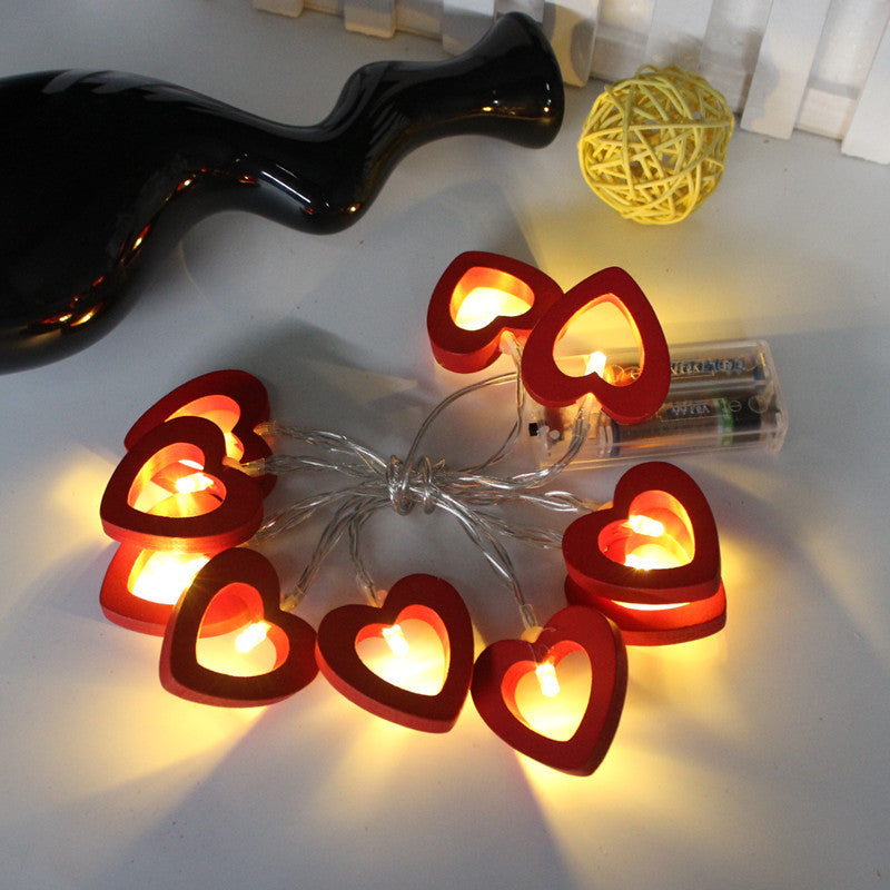 Cross-border e-commerce wooden heart-shaped five-pointed star LED light string USB battery box shape decorative led light strip