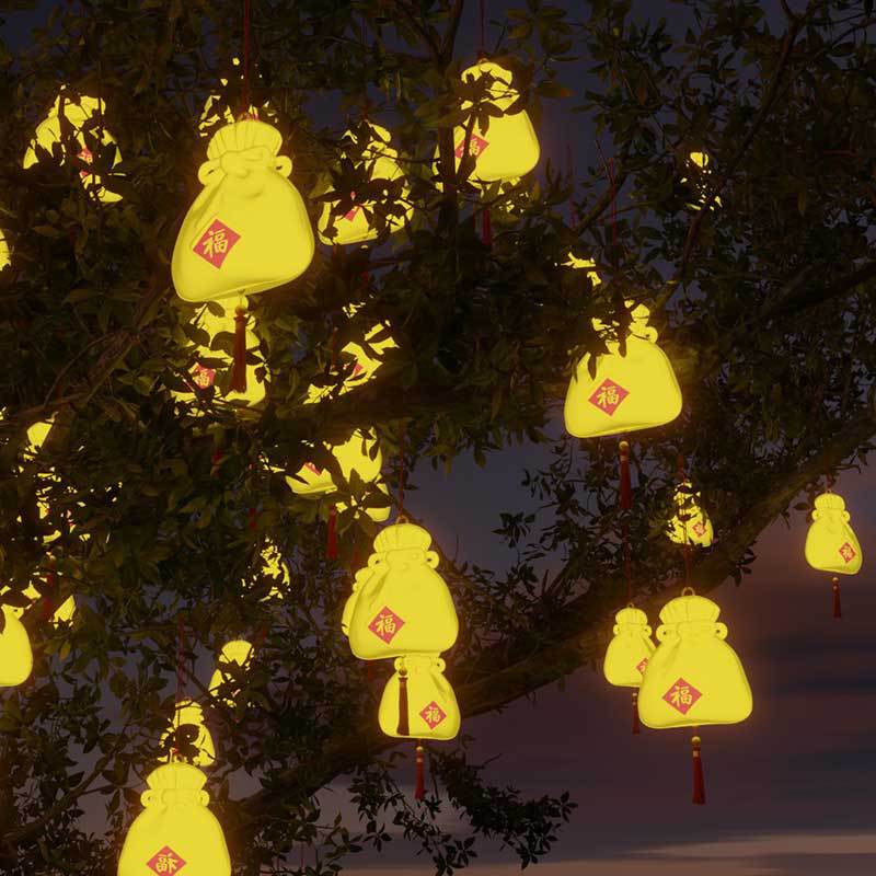 2024 new lucky bag lucky character hanging tree lamp outdoor lighting tree lamp New Year's Day festival atmosphere decorative chandelier