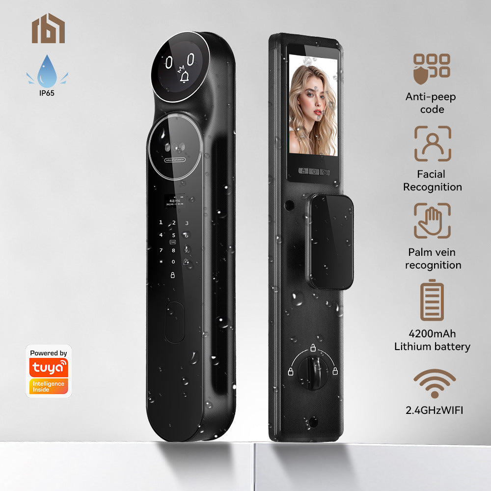 exclusive smart lock with facial recognition, intercom, tuya ai interactive voice input, fully automatic fingerprint lock, and support for 20 languages