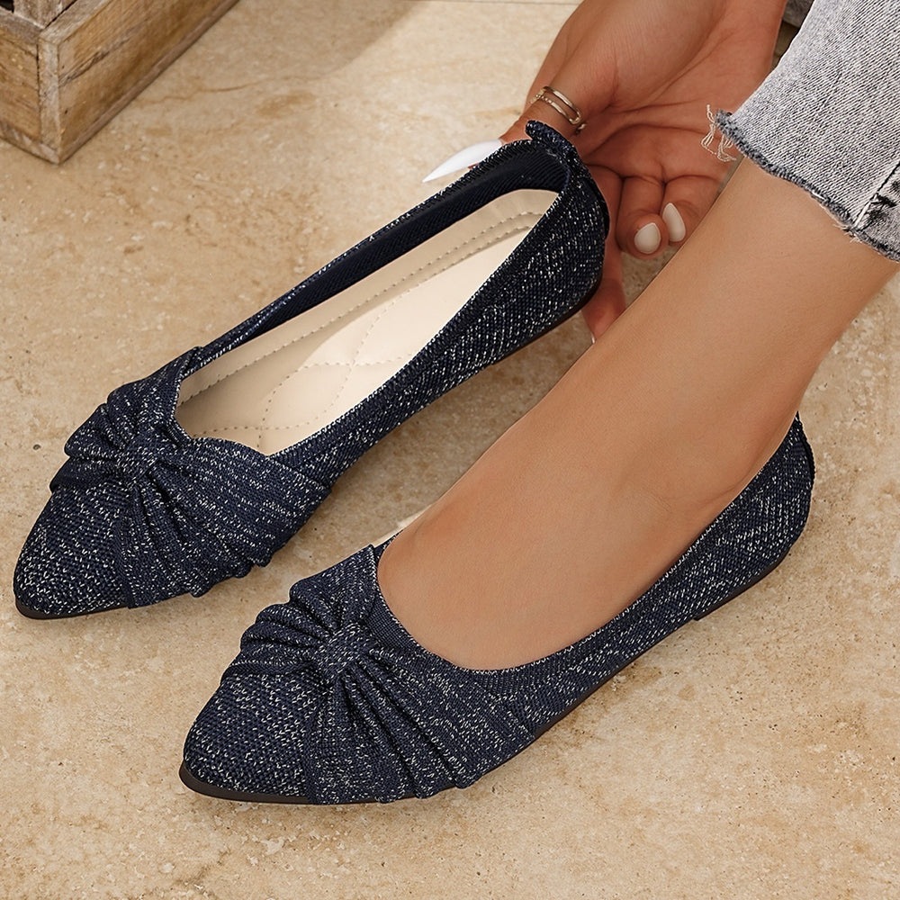 Export  spring new pointed toe bow slip-on flats casual versatile lightweight comfortable low-cut shoes