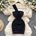 European and american style one-shoulder bandeau dress - women's summer sparkly slim-fit bodycon mini dress
