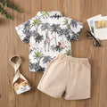 Amazon new spring/summer boys' leaf print short sleeve and shorts set - beach vacation style two-piece outfit