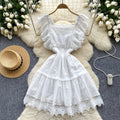 Gentle style elegantdress women's summer french heavy industry laceembroider waist slimming look small flying sleeve dress