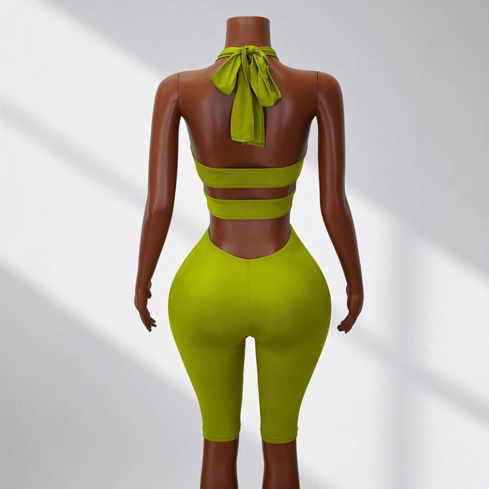 new solid color bodysuit - slim fit activewear, casual halter neck, open back jumpsuit - fashionable and high-end