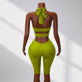new solid color bodysuit - slim fit activewear, casual halter neck, open back jumpsuit - fashionable and high-end