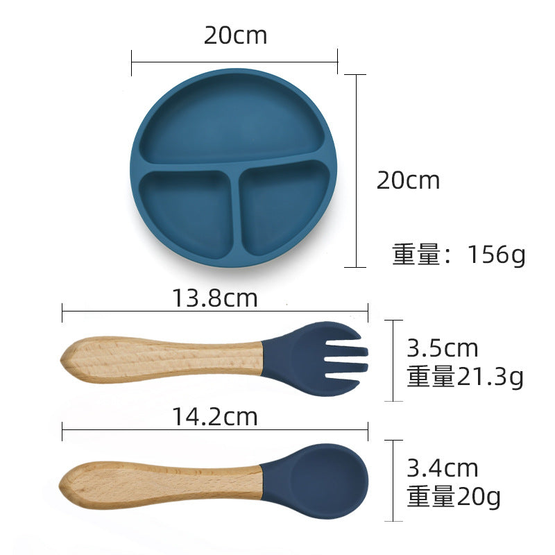 Food grade silicone infant plate fork spoon complementary food tableware preschool children eating silicone tableware set custom