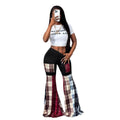 Amazon cross-border  spring/autumn women's high-waisted patchwork print flare casual pants - export overstock