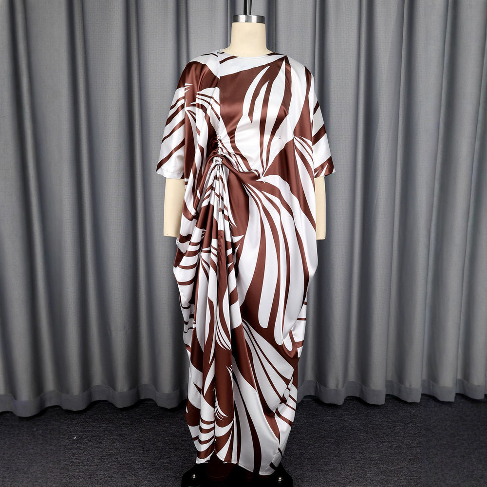 African print robe and pants set - drawstring tie-up loose top with casual wide-leg pants two-piece set