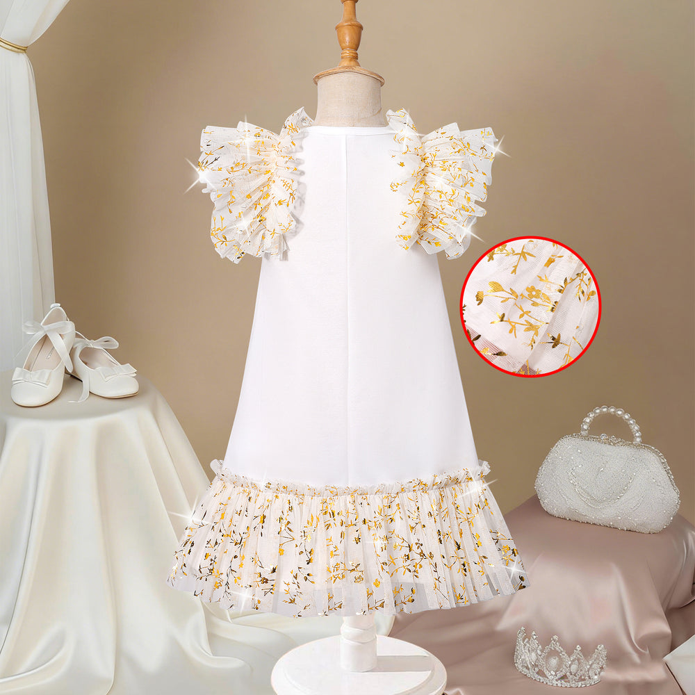 Girls' dress for toddlers and young children, lace trim patchwork dress