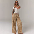 Women's denim pants - deer print, spotted, khaki, high-waisted, wide-leg, floor-length, fall new arrivals