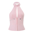 European and american women's clothing  summer new fashion y2k hot girl stand collar cardigan backless sleeveless tank top