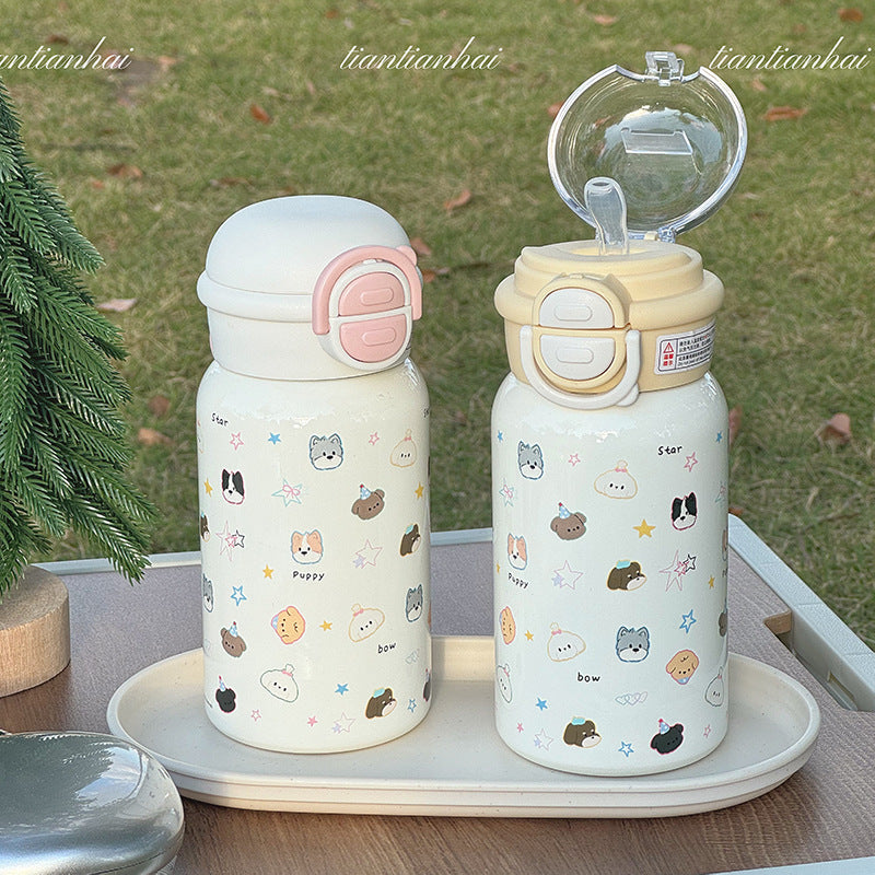 Minimalist planet double-drink insulated tumbler, 316 stainless steel, cute and stylish, for girls, students, straw cup, kids' water bottle