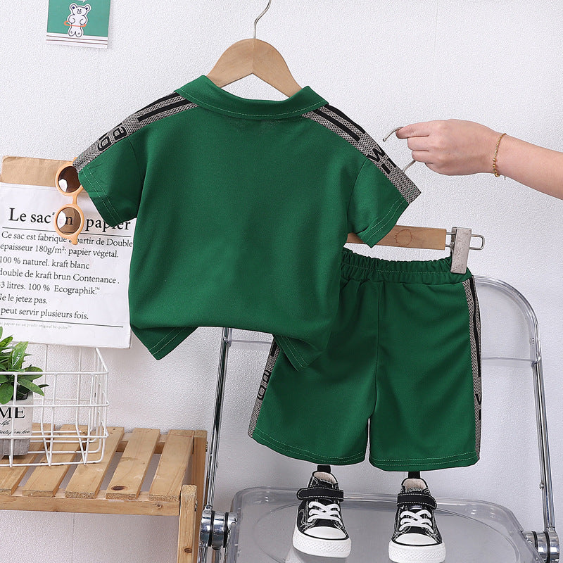 Boys' summer outfit set: new trendy boys' polo shirt & casual short-sleeve t-shirt shorts two-piece set - wholesale
