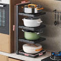 Floor-standing kitchen pot storage rack with adjustable layer spacing and corner sink storage for home use