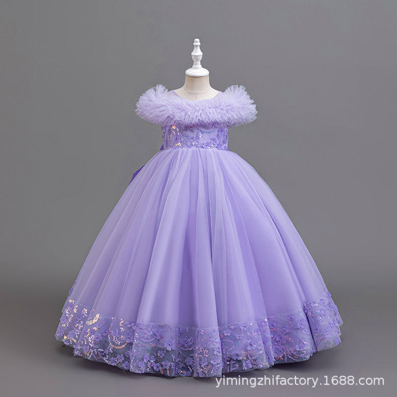 hot-selling girl's dress, flower girl wedding dress, ready-made mesh sequined children's piano performance dress, catwalk clothing