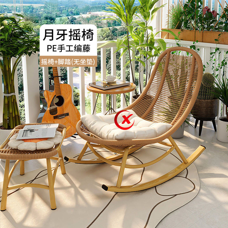 Rocking chair recliner rattan for home balcony rattan chair outdoor courtyard terrace lunch break lazy chair adult casual rocking chair