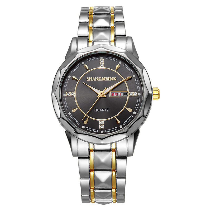 Wholesale men's watches: premium, cross-border, luminous, waterproof, dual calendar, rivet steel band quartz watch ⌚ - cross-border watch