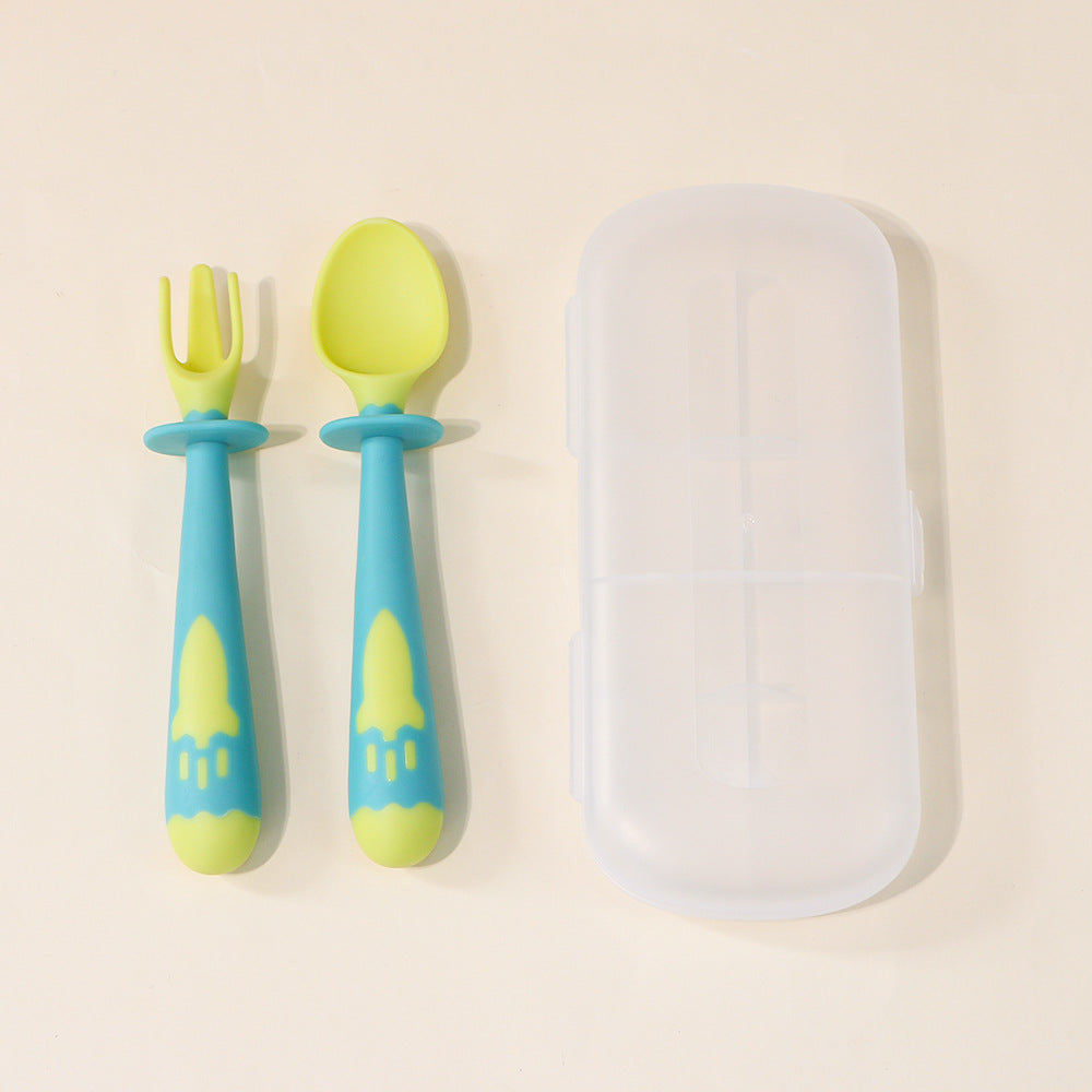 Kids feeding tableware baby spoon learning to eat curved fork spoon suit twisted food spoon maternal and infant products wholesale