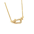 [copper inlaid with zirconium] luxurious full diamond horseshoe buckle titanium steel necklace for women, versatile niche accessible luxury high-end clavicle chain jewelry
