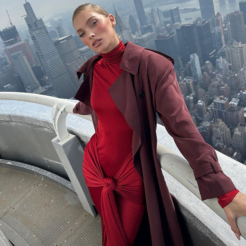 Europe and the United States  autumn explosion semi-turtleneck long-sleeved dress women's fashion sexy temperament Spice girl tight dress