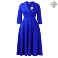 C8650 cross-border supply european and american women's fashion elegant solid color turn-down collar high-waisted a-line african dress