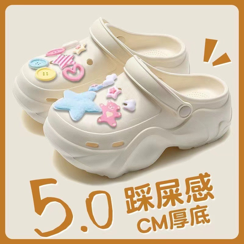 Thick soleeva crocs women's summer outwear 2025new arrivalheight increasing outdoor beach seaside ins toe cap slippers