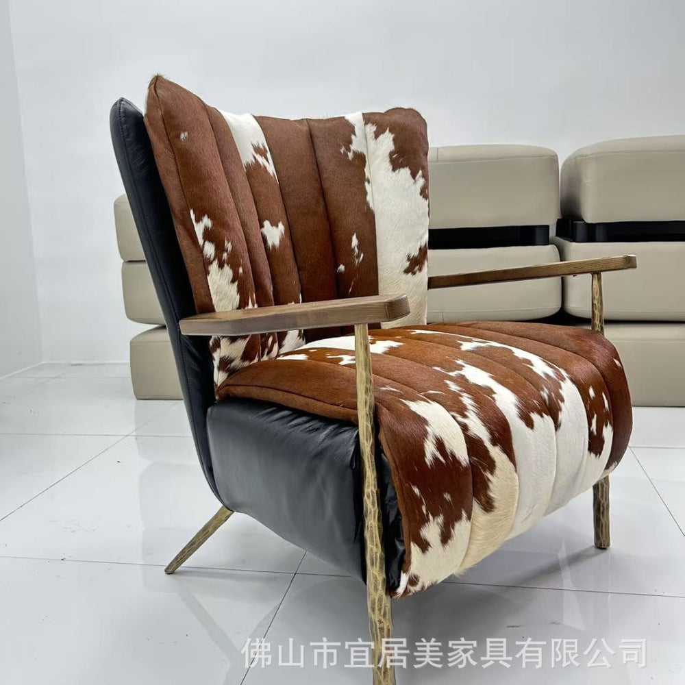 Casual chair first layer cowhide tea room owner chair medieval style oil wax leather single chair accessible luxuryretro double sofa chair
