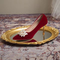 Red xiuhe wedding shoes, beaded flower bridal shoes, non-tiring feet, classy chinese style, pregnant women, engagement and toast, high thick heels
