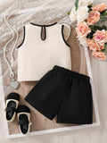 cross-border girls' fashion set: european & american style ruffle-trim top + bowknot shorts two-piece outfit