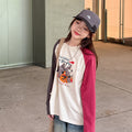 Girls' t-shirt autumn collection : new color block sleeve cartoon loose fit long sleeve top - stylish and trendy base layer for mid-to-large sized girls