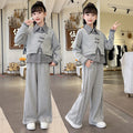 Girls' casual activewear set -  spring/autumn new arrival: stylish and trendy two-piece faux layered sweatshirt and wide-leg pants set