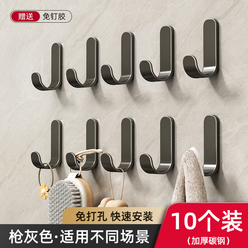 Hook adhesive punch-free kitchen wall hanging gun gray adhesive hook wall sticker wall load-bearing kitchen bathroom door back hook