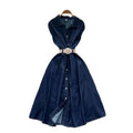 Women's summer dress  new korean style fashion turn-down collar sleeveless single-breasted cinched waist denim shirt maxi dress