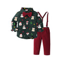 New arrival: boys' printed long-sleeve shirt & overalls set - gentleman's outfit, perfect for christmas!