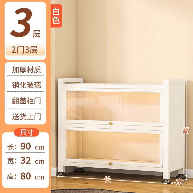 For home steel bookshelf all-in-one wall-mounted transparent glass bookcase dustproof with door figure cabinet iron storage display cabinet