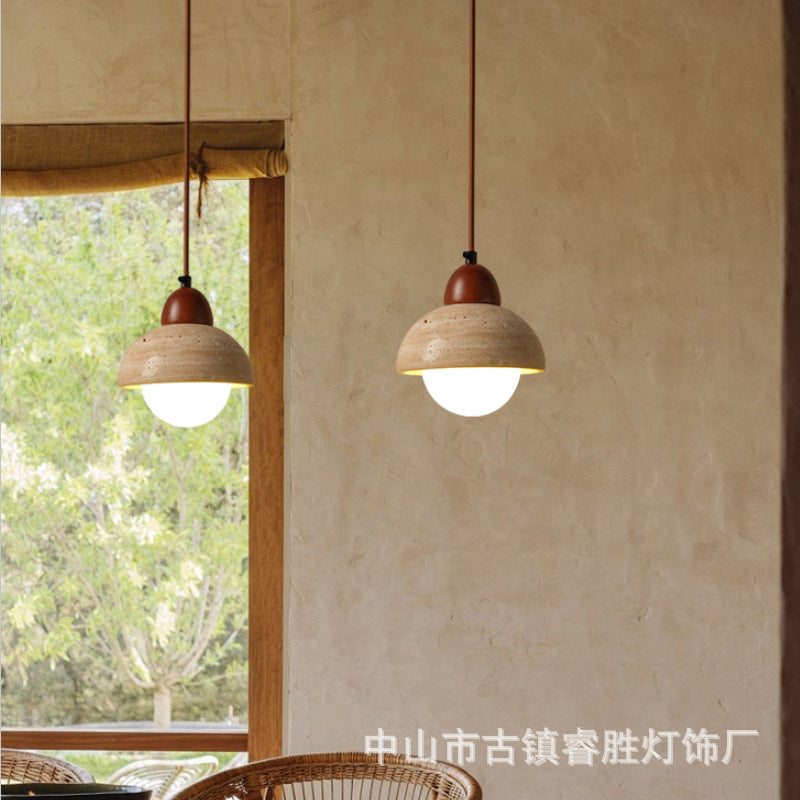 Wabi sand wind bedside small chandelier modern simple single head decoration creative personality atmosphere Zhongshan lamps yellow cave stone