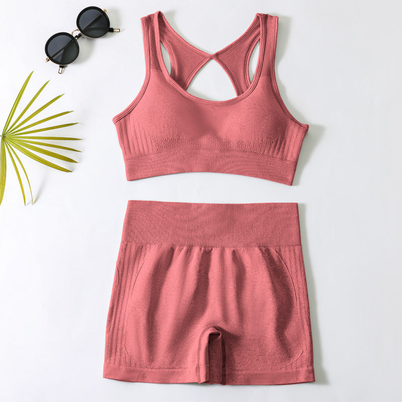 European and american yoga outfit set - women's yoga sports bra, fitness tank top, running sports yoga shorts set