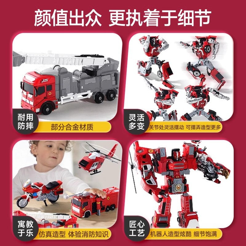 Kids' alloy transforming robot fire truck series: autobots, helicopters, police cars, and motorcycle model toys