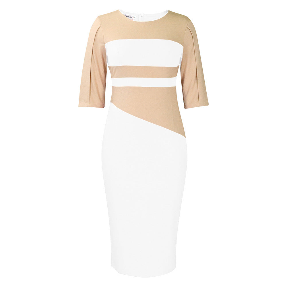 D381 african plus size women's summer new arrivalfashionelegant ol half length sleeve colorblock hip cover exportdress