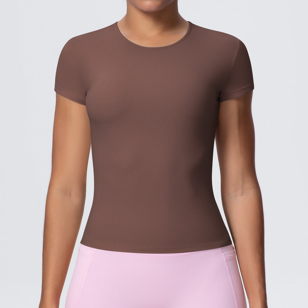 New arrivalcasual sports short-sleeved waist slimming look breathable yoga t-shirt running training naked fitness tops
