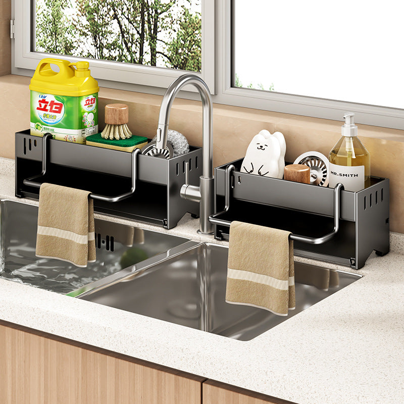Stainless steel sponge rack, kitchen sink rack, rag storage drain rack, non-punching household countertop rack