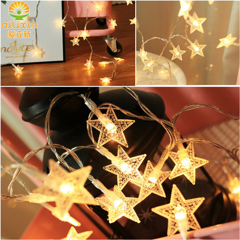 LED pentagram decorative light string Christmas gift box decoration USB remote control pitting star LED small colorful light string