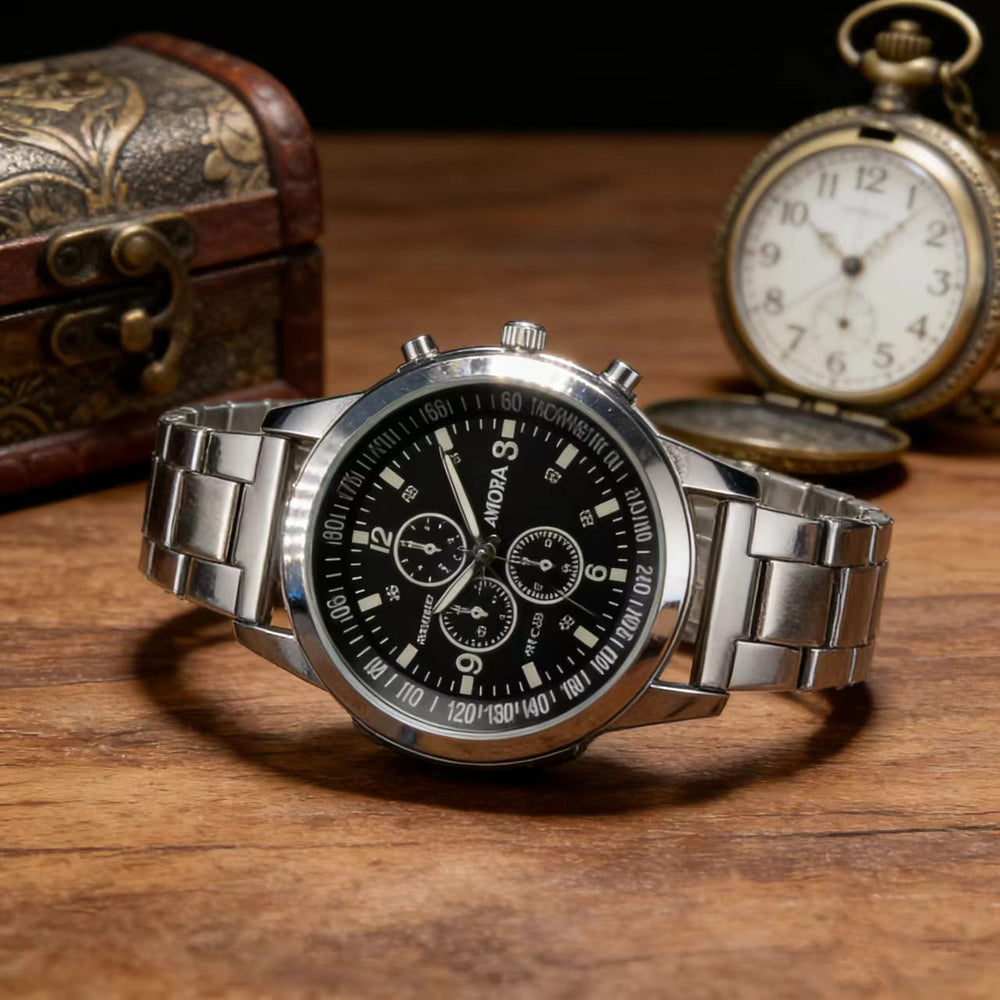 Trendy men's casual watches - set of stainless steel band wristwatches & bracelets - wholesale outdoor sports quartz watches