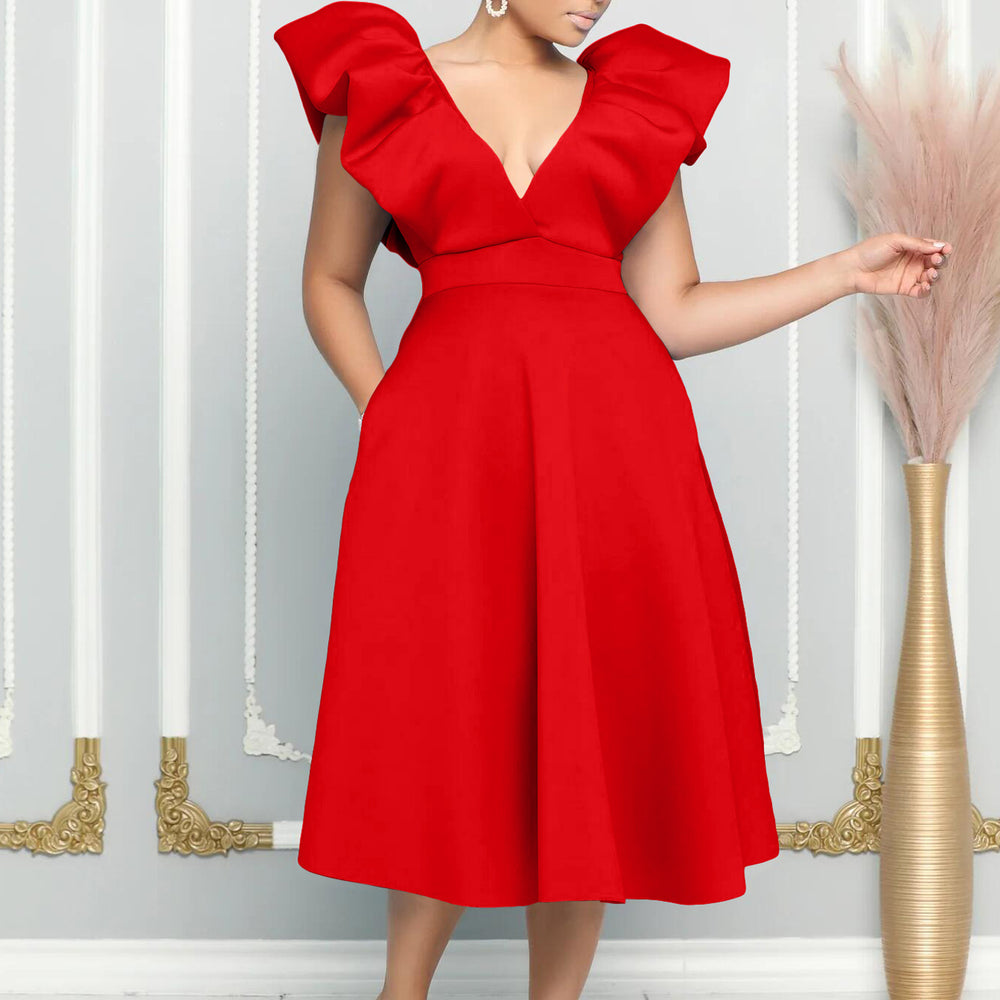 D383 independent station export women's clothing  new deep v neck sexy large swing banquet dress dress fashion dress